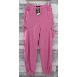 Denimland Cut It Out Joggers Womens Size Large Pink Pockets Sweatpants (NWT)